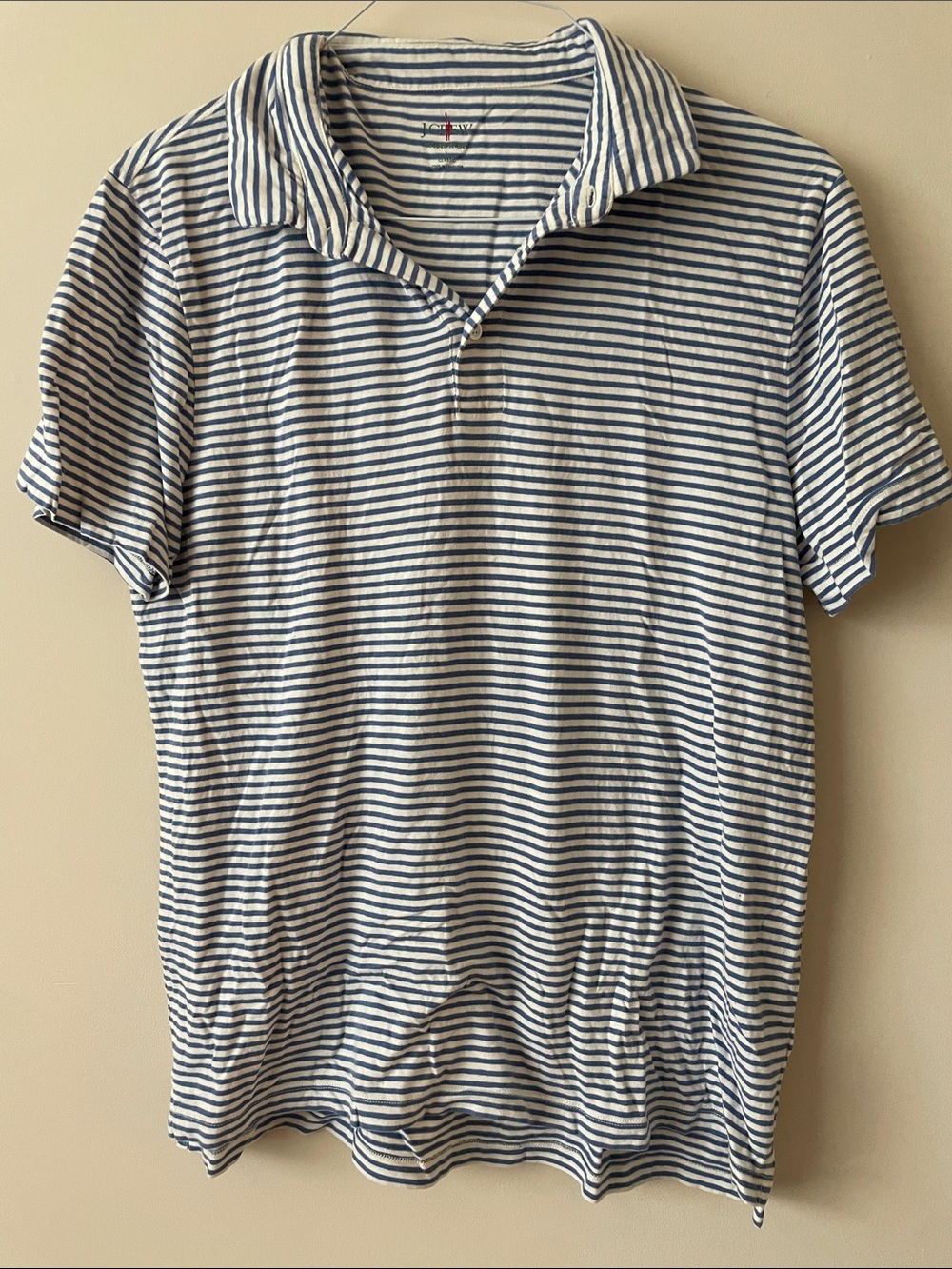 J. Crew Striped Short-Sleeve Polo - Navy & White size L